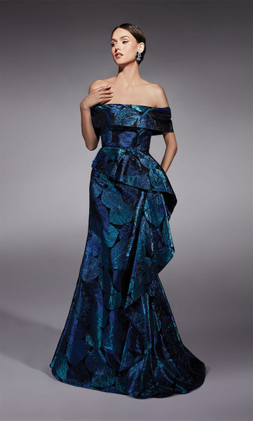 Alyce Paris 27736 Jacquard Off Shoulder Short Sleeves Gown