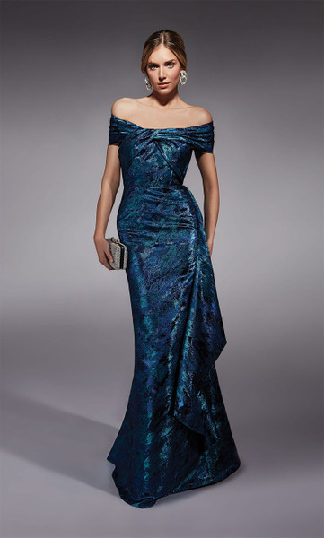 Alyce Paris 27737 Jacquard Off Shoulder Short Sleeves Gown