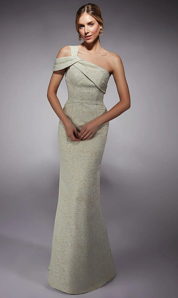 Alyce Paris 27749 Jacquard Cold Shoulder Sleeve Sheath Gown