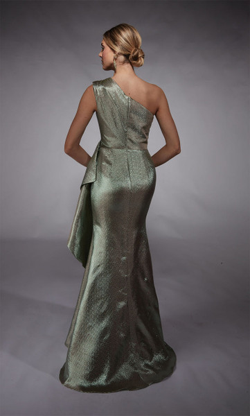 Alyce Paris 27751 Jacquard One Shoulder Side Ruffle Gown