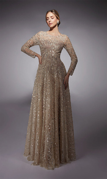 Alyce Paris 27757 Beaded Glitter Tulle Long Sleeve Gown