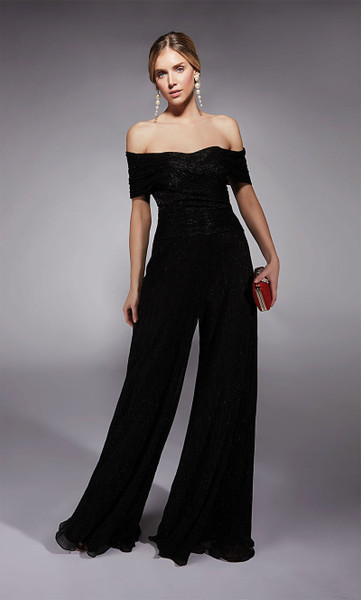 Alyce Paris 27768 Crinkle Chiffon Wide-Leg Pants Jumpsuit