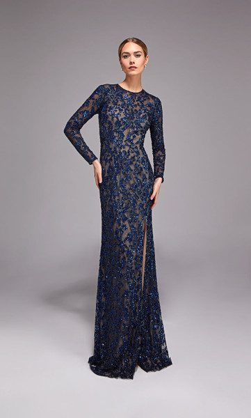 Alyce Paris 27788 Hand Beaded Long Illusion Sleeve Gown