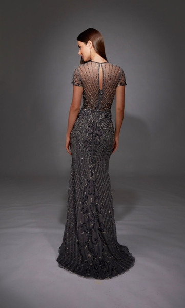 Alyce Paris 27823 Beaded Illusion Neck Short Sleeves Gown