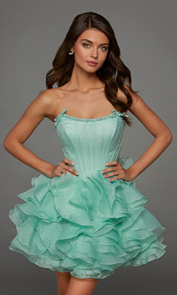 Alyce Paris 30098 Crinkle Organza Strapless Short Dress