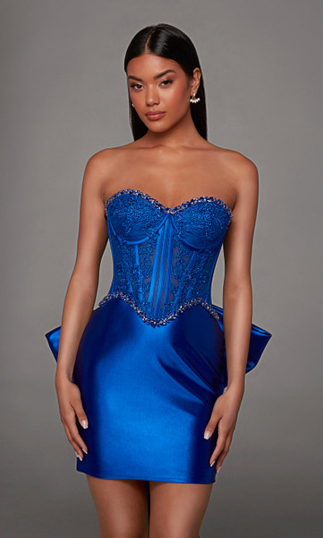 Alyce Paris 40177 Stretch Satin Lace Strapless Short Dress