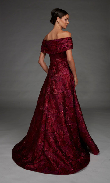 Alyce Paris 27884 Jacquard Off Shoulder Neck A-Line Dress