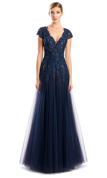 Alexander by Daymor 1755S23 Lace V-neck Short Sleeves Gown