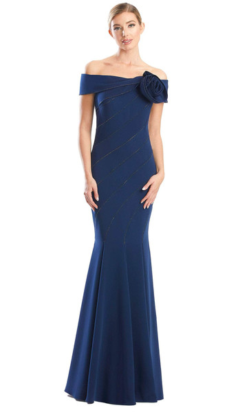 Alexander by Daymor 1761S23 Rosette Off Shoulder Pleats Gown