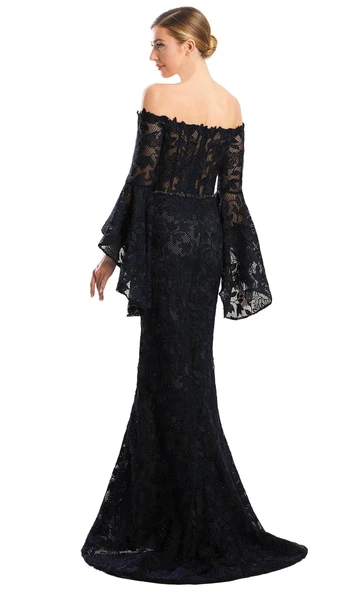Alexander by Daymor 1769S23 Lace Beaded Off-Shoulder Gown
