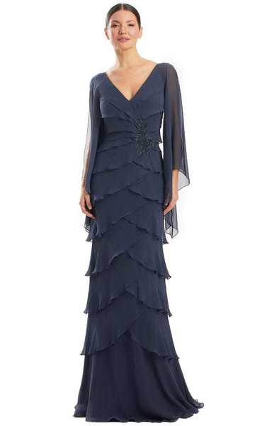 Alexander by Daymor 1957S24 Tiered V-Neck Sheer Sleeve Dress