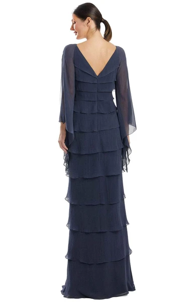 Alexander by Daymor 1957S24 Tiered V-Neck Sheer Sleeve Dress