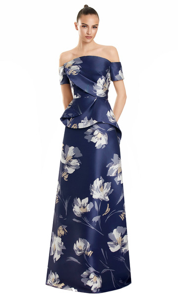 Alexander by Daymor 3109F25 Floral Print Off Shoulder Gown