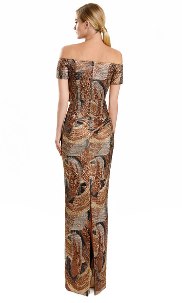 Alexander by Daymor 3110F25 Layered Peplum Off Shoulder Gown