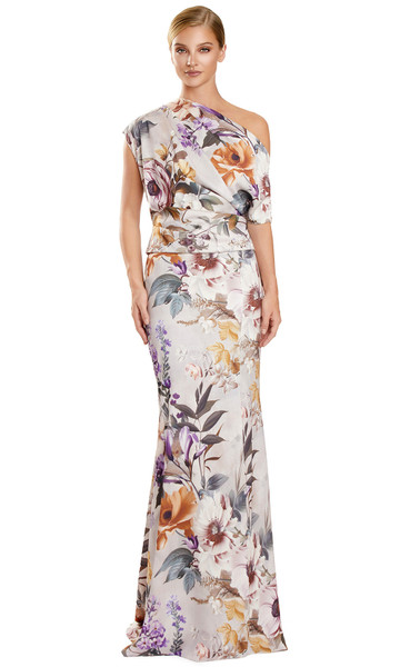 Alexander by Daymor 3140F25 Floral Print Asymmetric Gown