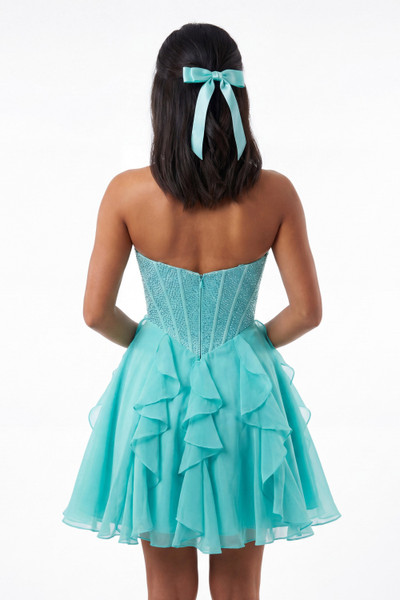 Portia and Scarlett XO217 Chiffon Beads Strapless Mini Dress