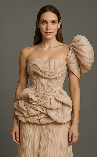 MNM Couture B1181 Chiffon Straight Neck Oversize Ruffle Gown