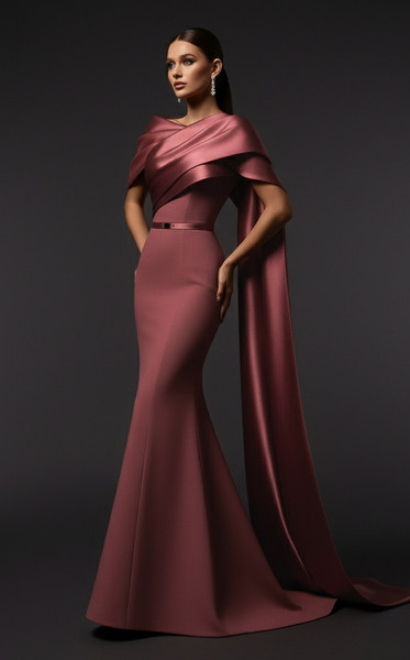 MNM Couture E0125 Crepe Asymmetrical Draped Neckline Gown
