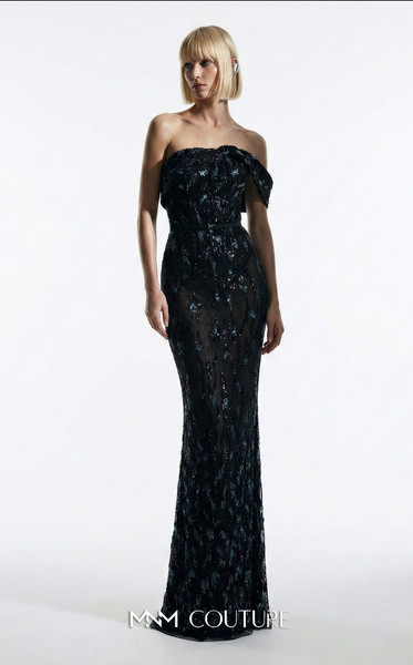 MNM Couture E0148 Off-Shoulder Straight-Neck Sheath Gown
