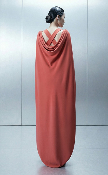 MNM Couture E0164 Crepe Asymmetrical Removable Cape Gown