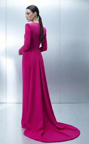 MNM Couture E0173 Crepe High Round Neck Long Sleeves Gown