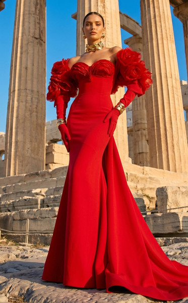 MNM Couture F02944 Crepe Rich Taffeta Strapless Jacket Gown