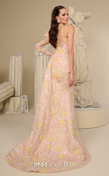 MNM Couture F02966 Embroidery Tulle One-Shoulder Sleeve Gown