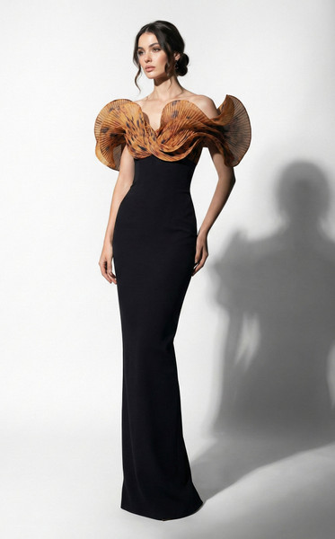 MNM Couture F03033 Tailored Organza Off-shoulder Fitted Gown