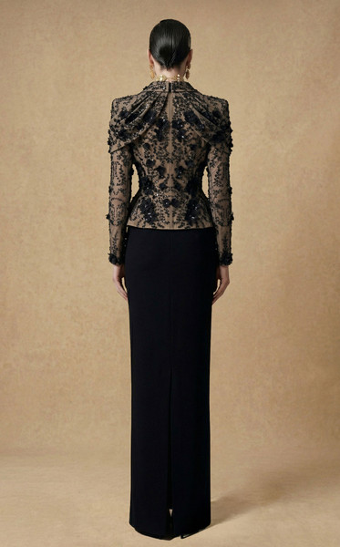 MNM Couture F03047 Embellished Long Sleeve Jacket Long Gown