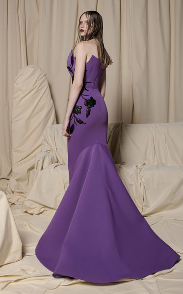 MNM Couture N0700 Crepe Satin Silk Embroidery Strapless Gown