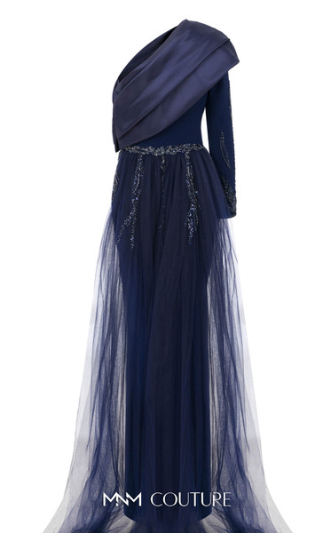 MNM Couture B1125 Floral Embellishment Asymmetric Neck Gown