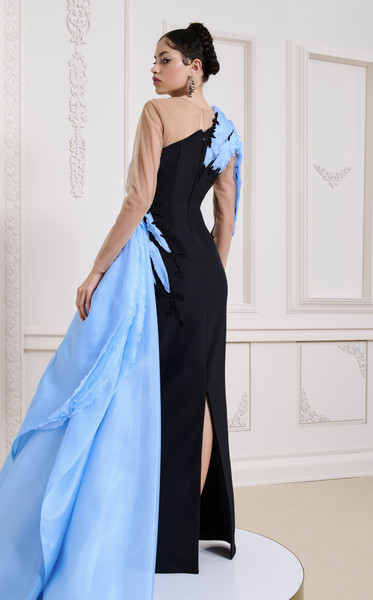 MNM Couture B1152 Rayon Crepe Illusion Long Sleeve Gown