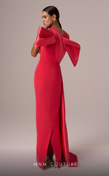 MNM Couture E0081 Satin High Neck Sleeveless Drap Bow Gown