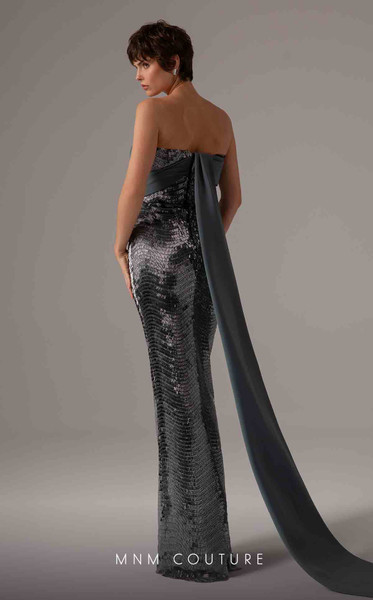 MNM Couture E0087 Rayon Crepe Embroidered Asymmetric Gown