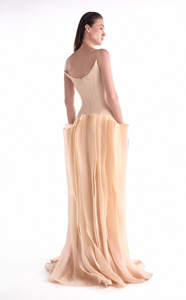 MNM Couture G2100 Sculpted Crepe Deep-V Cut Strapless Gown