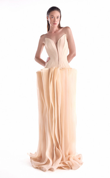 MNM Couture G2100 Sculpted Crepe Deep-V Cut Strapless Gown