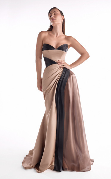 MNM Couture G2102 Luxe Satin Liquid Organza Strapless Gown