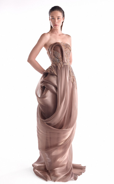 MNM Couture G2103 Liquid Organza Strapless Evening Gown