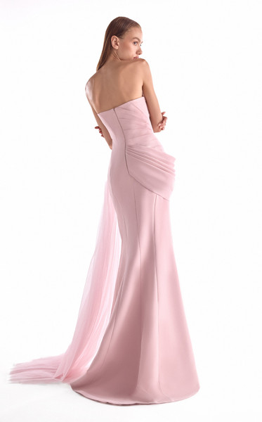 MNM Couture G2126 Satin Tulle Straight Neck Strapless Gown
