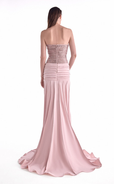 MNM Couture G2129 Satin Sequined Lace Beaded Strapless Gown