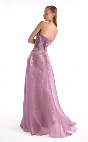 MNM Couture G2131 Satin Chiffon Floral Lace Strapless Gown