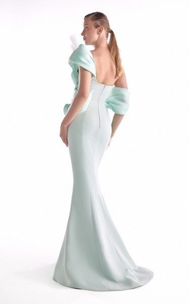 MNM Couture G2136 Satin Chiffon Off-Shoulder Draping Gown