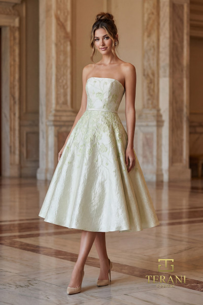 Terani Couture 262C7500 Jacquard Strapless Cocktail Dress