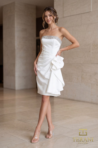Terani Couture 252C5098 Stretch Mikado Strapless Mini Dress