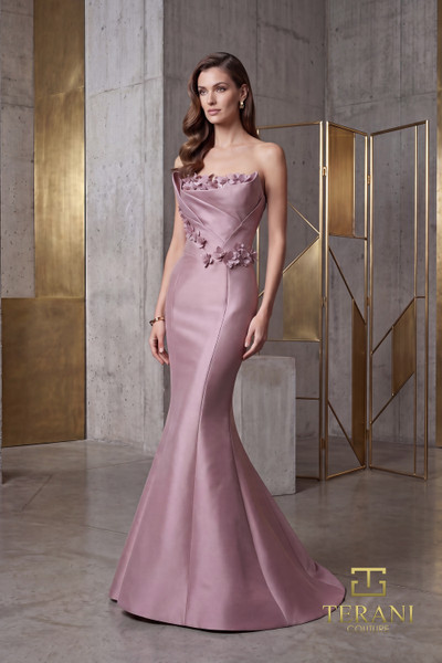 Terani Couture 262E7072 Stretch Mikado Floral Strapless Gown