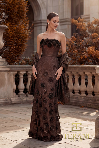 Terani Couture 262E7093 Stretch Jacquard Strapless Gown