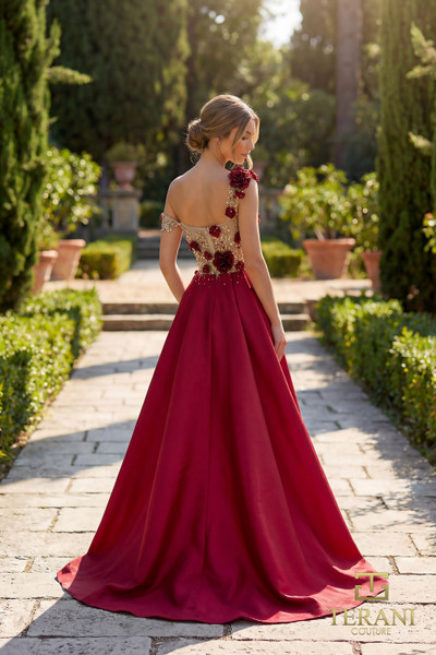 Terani Couture 262E7097 Stretch Mikado Lace Overskirt Gown