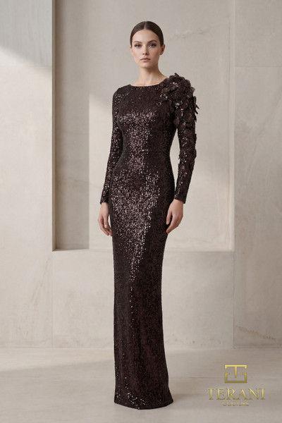 Terani Couture 262E7106 Sequin 3D Floral Bateau Neck Gown