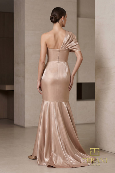 Terani Couture 262E7119 Stretch Satin One-Shoulder Gown