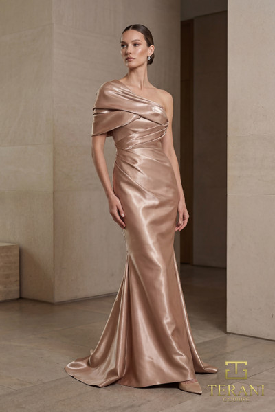 Terani Couture 262E7119 Stretch Satin One-Shoulder Gown